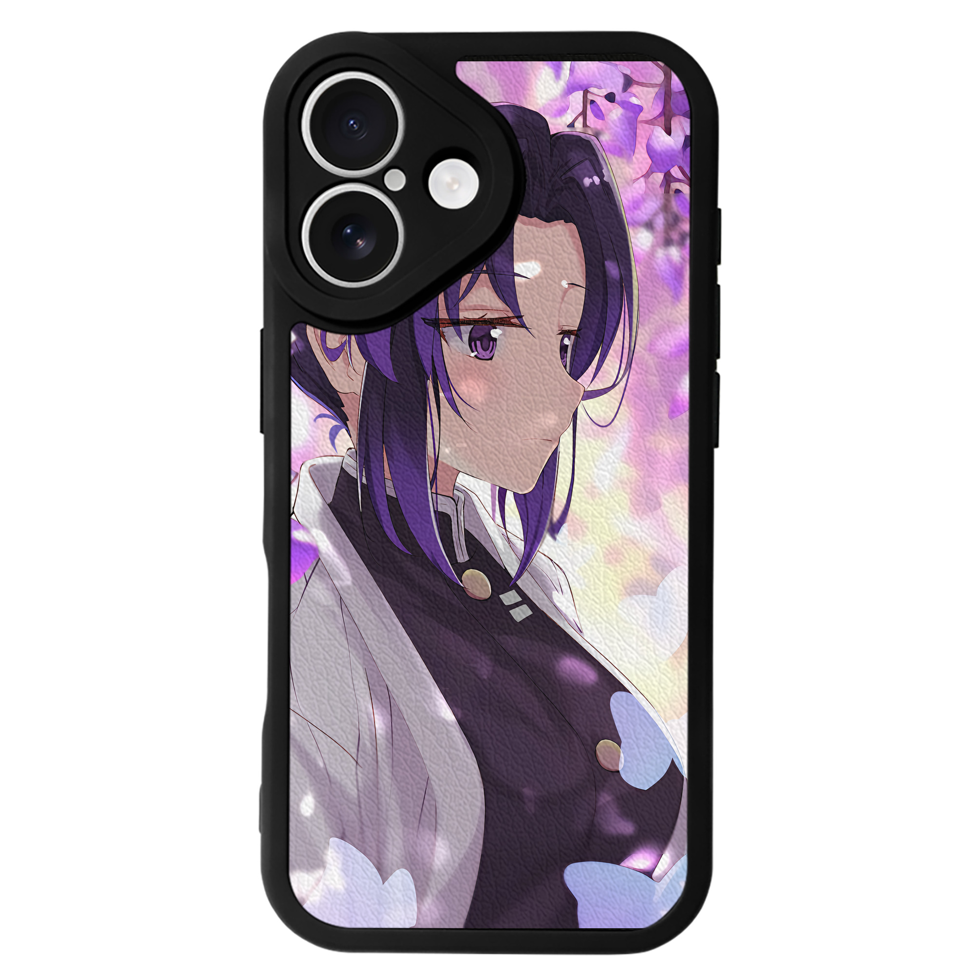 （画像用） 鬼滅の刃（きめつのやいば）蟲柱-胡蝶 しのぶ／こちょう しのぶ Kochou Shinobu 【iPhone 16シリーズ対応】シリコンスマホケース（レザー調） 材質：シリコン